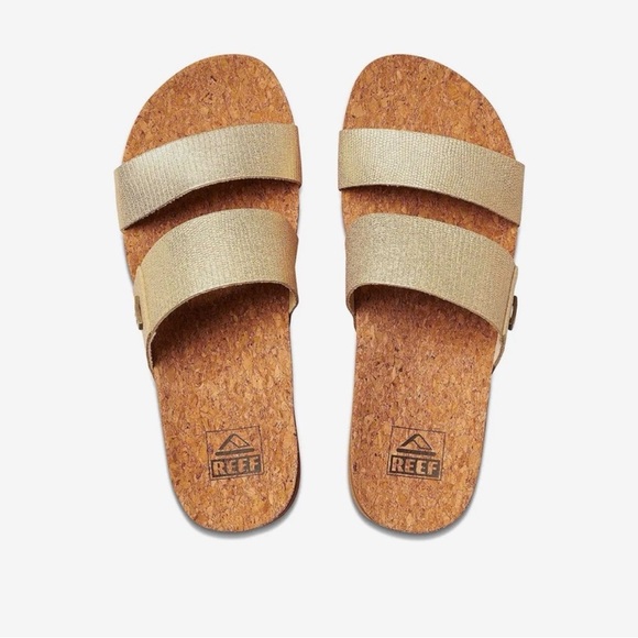 NWOT Reef Cusion Vista Higher Women's Platform Sandals in Gold - Picture 3 of 9